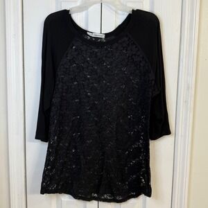 ✨Maurices Black Lace Top Womens Size 2‎ 3/4 Sleeve Blouse Datenight evening